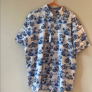 XXL Casual Button Down- Floral Pattern white/Blue